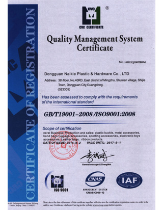 耐扣ISO认证证书